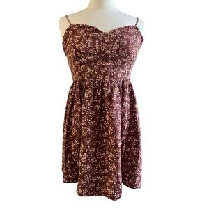 Aeropostale Juniors Sz L Floral Sweetheart Bustier Fit & Flare Dress Brown
